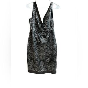 Elegant Black and Silver Damask  Patterned Dress Size 10
